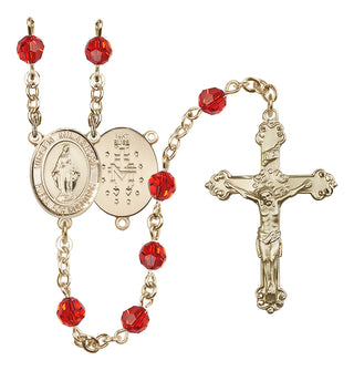 14 Karat Gold 6mm Austrian Crystal Virgen Milagrosa Rosary in Ruby
