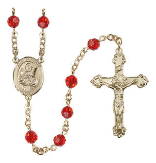 14 Karat Gold 6mm Austrian Crystal Saint Raymond Nonnatus Rosary in Ruby