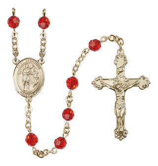 14 Karat Gold 6mm Austrian Crystal Saint Sebastian Rosary in Ruby