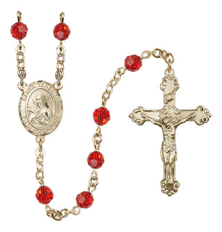 14 Karat Gold 6mm Austrian Crystal Santa Teresita Rosary in Ruby