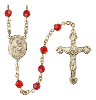 14 Karat Gold 6mm Austrian Crystal Saint Thomas Aquinas Rosary in Ruby