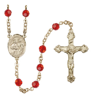 14 Karat Gold 6mm Austrian Crystal Saints Cosmas & Damian Rosary in Ruby