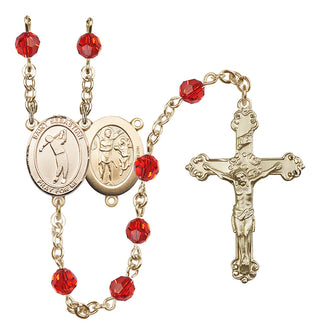 14 Karat Gold 6mm Austrian Crystal Saint Sebastian/Golf Rosary in Ruby