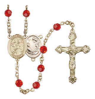 14 Karat Gold 6mm Austrian Crystal Saint Cecilia / Marching Band Rosary in Ruby