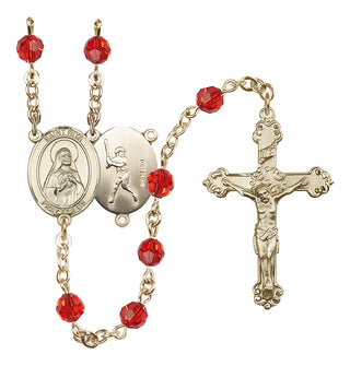 14 Karat Gold 6mm Austrian Crystal Saint Rita / Baseball Rosary in Ruby