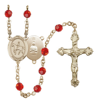 14 Karat Gold 6mm Austrian Crystal Saint Kateri/Equestrian Rosary in Ruby