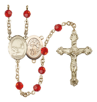 14 Karat Gold 6mm Austrian Crystal Saint Sebastian / Fishing Rosary in Ruby