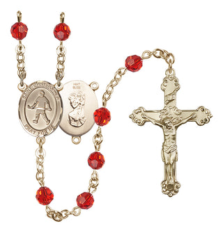 14 Karat Gold 6mm Austrian Crystal Saint Christopher / Field Hockey Rosary in Ruby