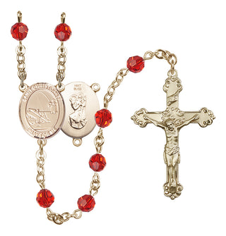 14 Karat Gold 6mm Austrian Crystal Saint Christopher / Fishing Rosary in Ruby
