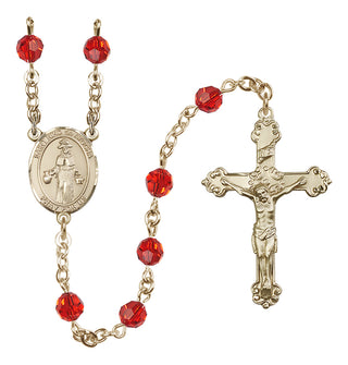 14 Karat Gold 6mm Austrian Crystal Saint Nino de Atocha Rosary in Ruby
