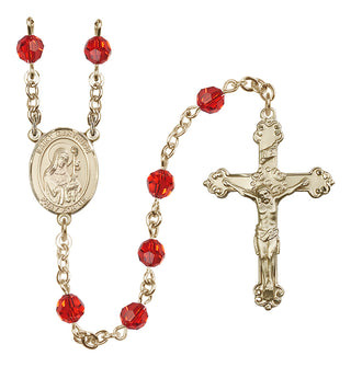 14 Karat Gold 6mm Austrian Crystal Saint Gertrude of Nivelles Rosary in Ruby