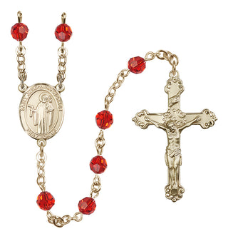 14 Karat Gold 6mm Austrian Crystal Saint Joseph the Worker Rosary in Ruby