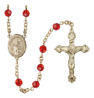 14 Karat Gold 6mm Austrian Crystal San Juan de la Cruz Rosary in Ruby