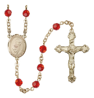 14 Karat Gold 6mm Austrian Crystal Blessed Trinity Rosary in Ruby