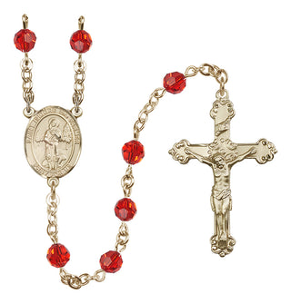 14 Karat Gold 6mm Austrian Crystal Saint Isidore the Farmer Rosary in Ruby