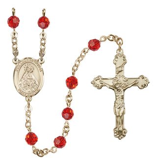 14 Karat Gold 6mm Austrian Crystal Our Lady of Olives Rosary in Ruby
