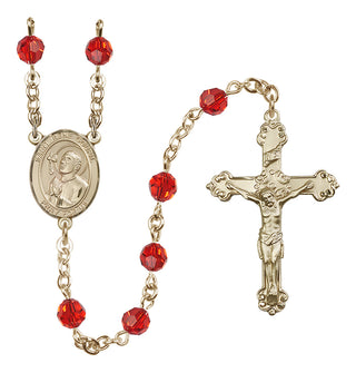 14 Karat Gold 6mm Austrian Crystal Saint Rene Goupil Rosary in Ruby