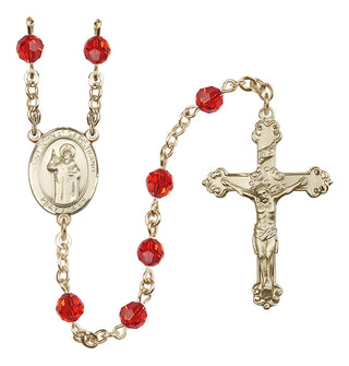 14 Karat Gold 6mm Austrian Crystal Saint John of Capistrano Rosary in Ruby