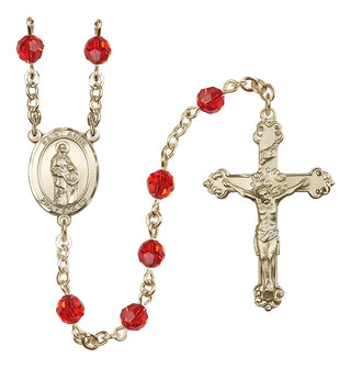 14 Karat Gold 6mm Austrian Crystal Saint Anne Rosary in Ruby