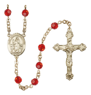 14 Karat Gold 6mm Austrian Crystal Saint Bernadine of Sienna Rosary in Ruby