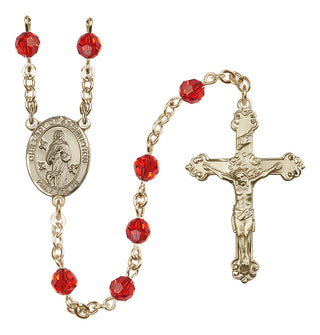 14 Karat Gold 6mm Austrian Crystal Our Lady of Assumption Rosary in Ruby