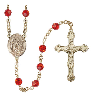 14 Karat Gold 6mm Austrian Crystal Saint Paul the Hermit Rosary in Ruby