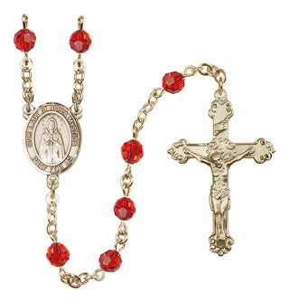 14 Karat Gold 6mm Austrian Crystal Our Lady of Rosa Mystica Rosary in Ruby