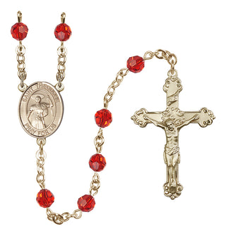 14 Karat Gold 6mm Austrian Crystal Saint Theodore Stratelates Rosary in Ruby