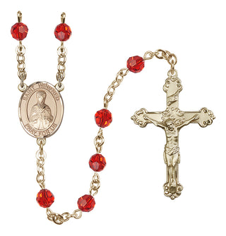 14 Karat Gold 6mm Austrian Crystal Saint Winifred of Wales Rosary in Ruby