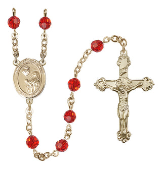 14 Karat Gold 6mm Austrian Crystal Saint Margaret Mary Alacoque Rosary in Ruby