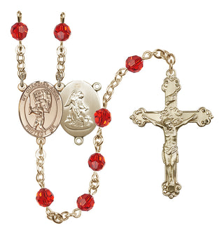 14 Karat Gold 6mm Austrian Crystal Guardian Angel/Baseball Rosary in Ruby