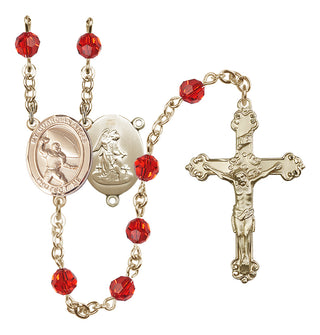 14 Karat Gold 6mm Austrian Crystal Guardian Angel/Football Rosary in Ruby