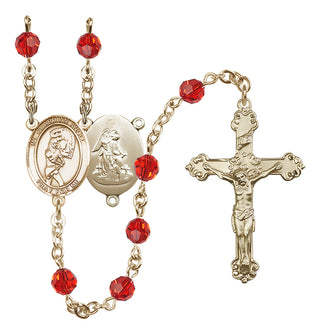 14 Karat Gold 6mm Austrian Crystal Guardian Angel/Softball Rosary in Ruby