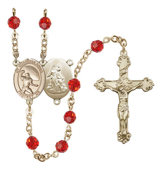 14 Karat Gold 6mm Austrian Crystal Guardian Angel/Track&Field-Women Rosary in Ruby