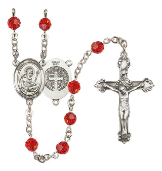 Sterling Silver 6mm Austrian Crystal Saint Benedict Rosary in Ruby