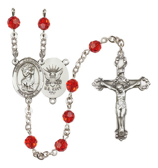 Sterling Silver 6mm Austrian Crystal Saint Christopher / Navy Rosary in Ruby