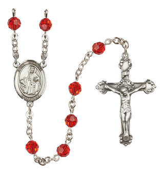Sterling Silver 6mm Austrian Crystal Saint Dymphna Rosary in Ruby