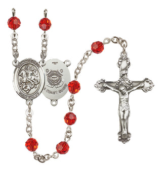 Sterling Silver 6mm Austrian Crystal Saint George / Coast Guard Rosary in Ruby
