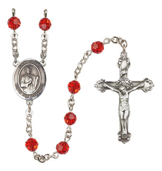 Sterling Silver 6mm Austrian Crystal San Judas Rosary in Ruby