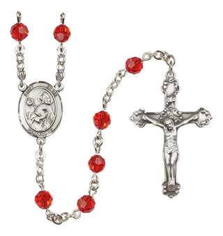 Sterling Silver 6mm Austrian Crystal Saint Kevin Rosary in Ruby