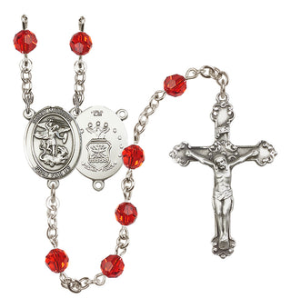 Sterling Silver 6mm Austrian Crystal Saint Michael / Air Force Rosary in Ruby