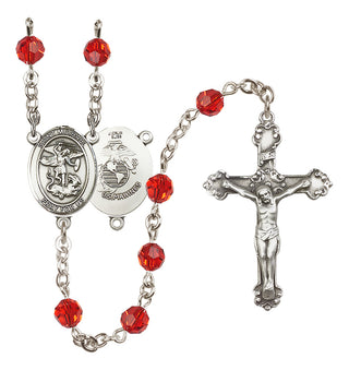 Sterling Silver 6mm Austrian Crystal Saint Michael / Marines Rosary in Ruby