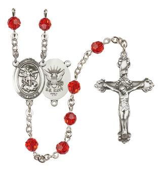 Sterling Silver 6mm Austrian Crystal Saint Michael / Navy Rosary in Ruby
