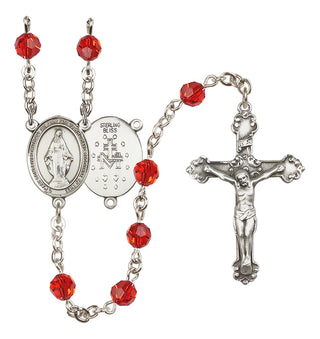 Sterling Silver 6mm Austrian Crystal Miraculous Rosary in Ruby