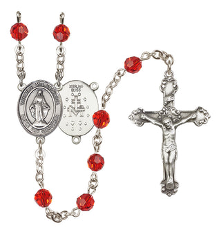 Sterling Silver 6mm Austrian Crystal Virgen Milagrosa Rosary in Ruby