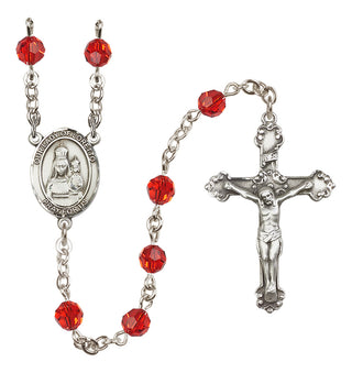 Sterling Silver 6mm Austrian Crystal Our Lady of Loretto Rosary in Ruby