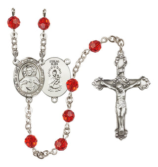 Sterling Silver 6mm Austrian Crystal Scapular Rosary in Ruby