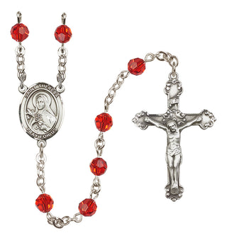 Sterling Silver 6mm Austrian Crystal Saint Theresa Rosary in Ruby