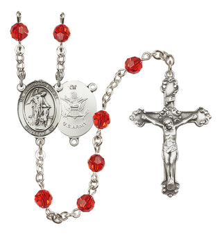 Sterling Silver 6mm Austrian Crystal Guardian Angel / Army Rosary in Ruby