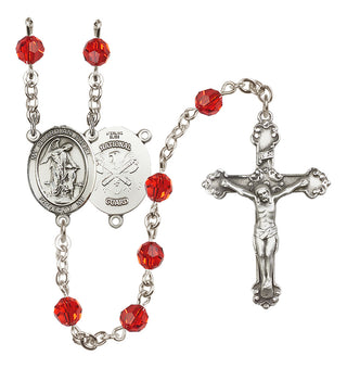 Sterling Silver 6mm Austrian Crystal Guardian Angel / Nat'l Guard Rosary in Ruby